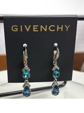 Givenchy Silver-Tone Teal & Blue Crystal Drop Earrings